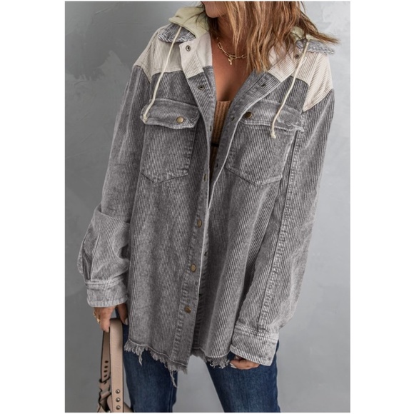 Color Block Corduroy Jacket Shacket - Picture 3 of 6